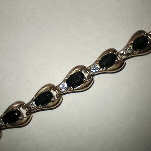 10Kt Yellow Gold 7-Carat Blue Sapphire Eternity Bracelet with Diamond-Accents